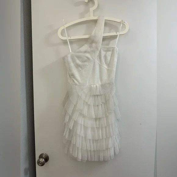 BCBG White Layered One-Shoulder Kids Dress
